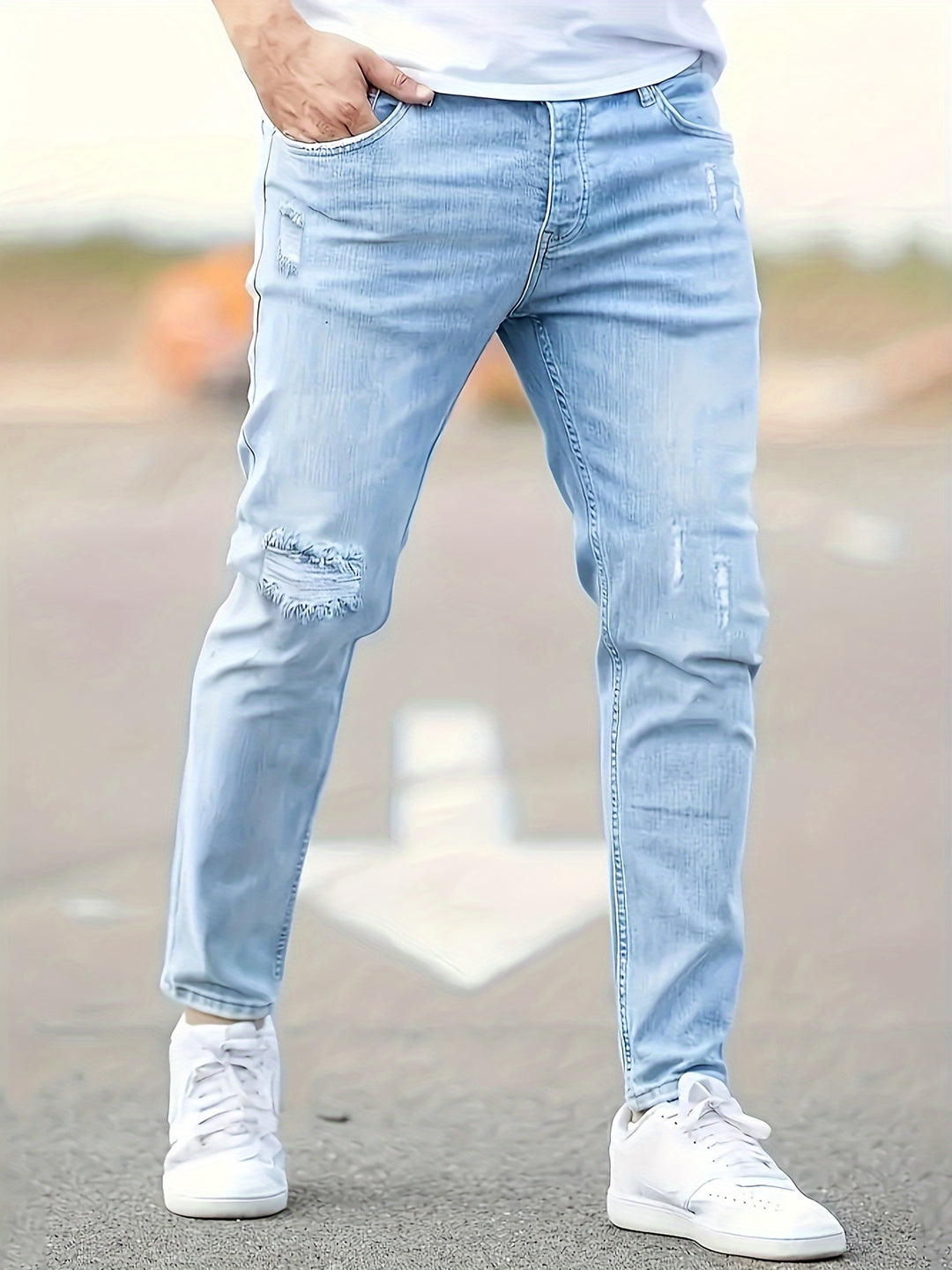 Jeans Slim-Fit da Uomo | Denim Elasticizzato & Traspirante | Stile Casual Strappato