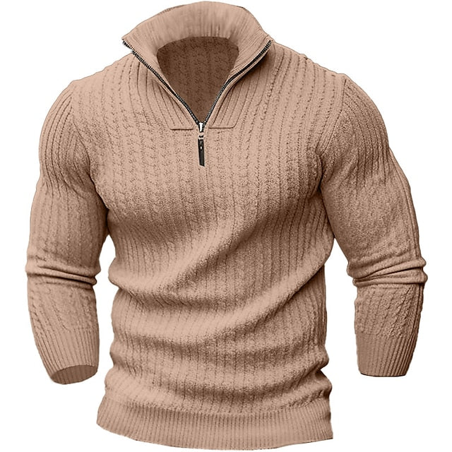 Maglia Uomo | Collo Half-Zip | Maglia Calda a Treccia | Autunno/Inverno | Poliestere