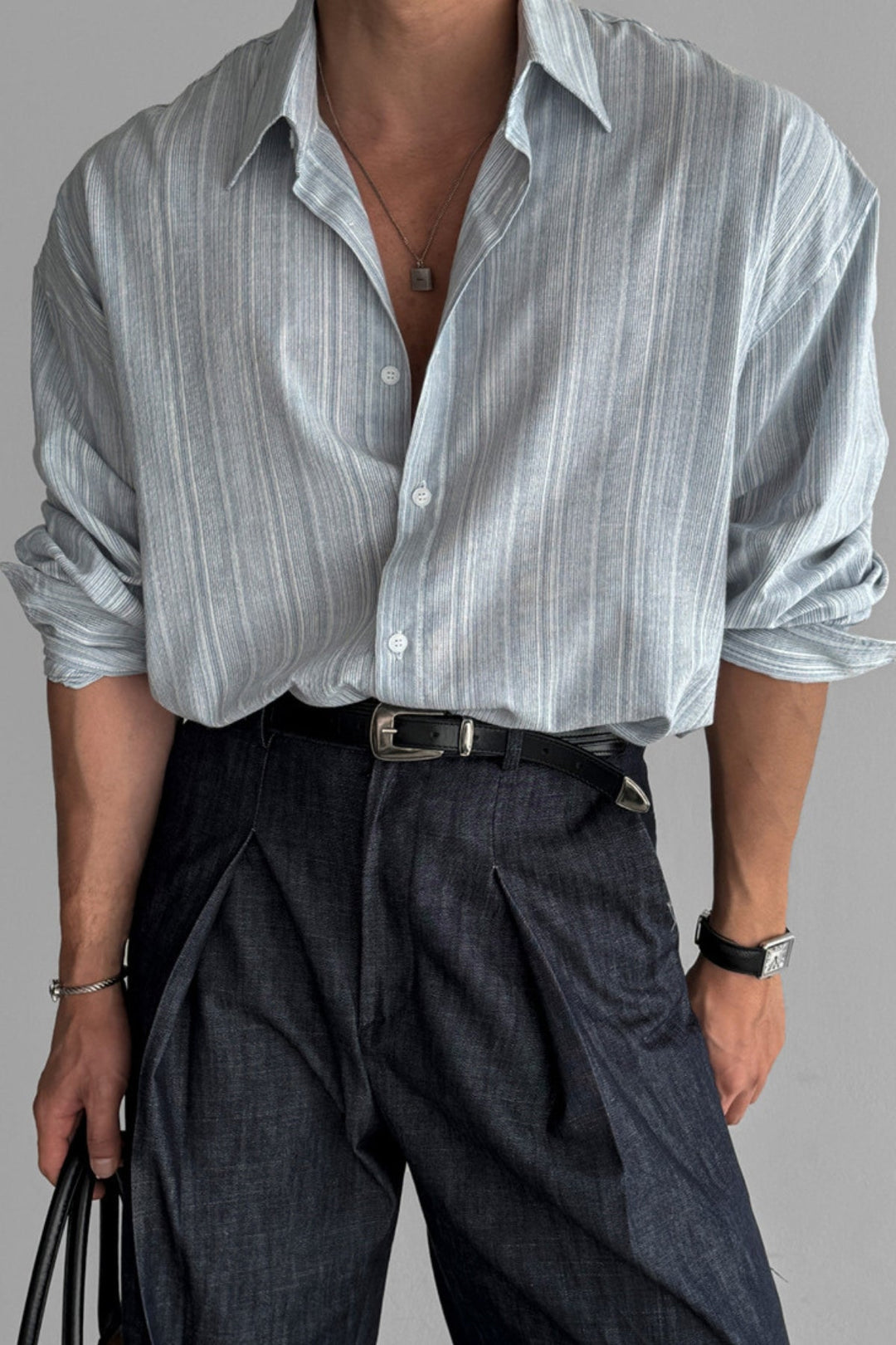 Camicia da Uomo | Lino a Righe & Maniche Lunghe | Leggera & Senza Stiro