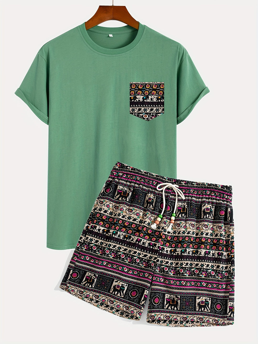 Set Boho da Uomo | Vivace & Stile | T-Shirt con Stampa Tribale & Pantaloni Corti | Cotone