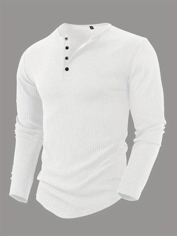 Maglia Henley Uomo a Righe Verticali | Collo Tondo con Quattro Bottoni | Traspirante e Versatile | Poliestere