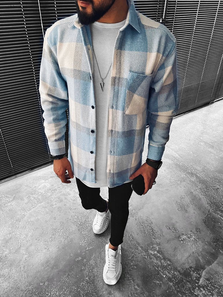 Camicia da Uomo | Colletto a Quadri & Chiusura con Bottoni | Look Casual per Primavera & Autunno