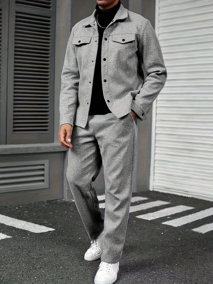 Completo Casual Uomo 2 Pezzi | Camicia Button-Up e Pantaloni | Vestibilità Ampia | Poliestere