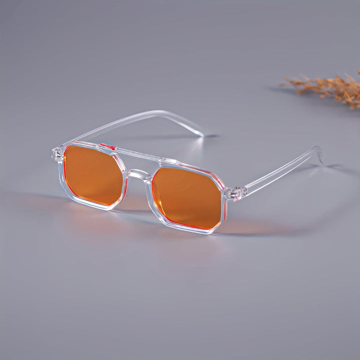 Occhiali da Sole Vintage da Uomo | Ponte Doppio Poligonale | Montatura Trasparente & Protezione UV