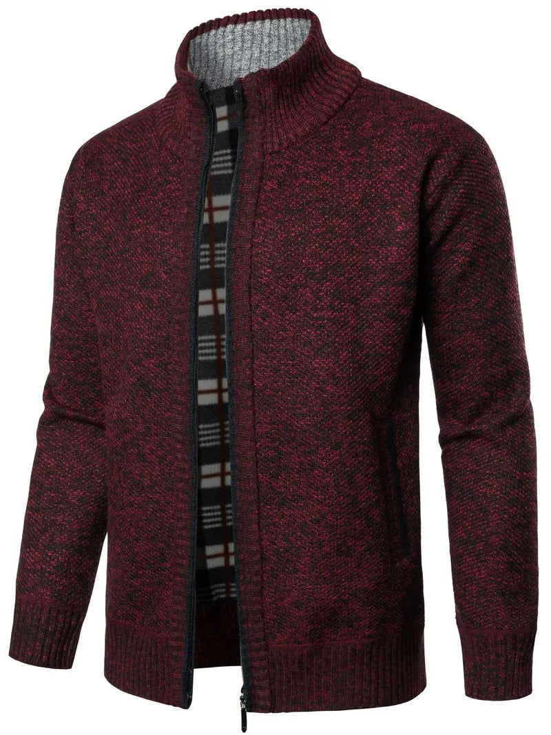 Cardigan casual da uomo | Chiusura con zip | Vestibilità regolare | Collo alto | Poliestere