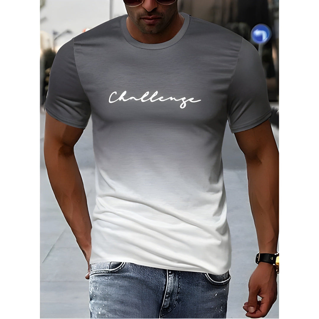 T-Shirt da Uomo | Design Sfumato con Stampa Lettere | Streetwear Casual | Poliestere