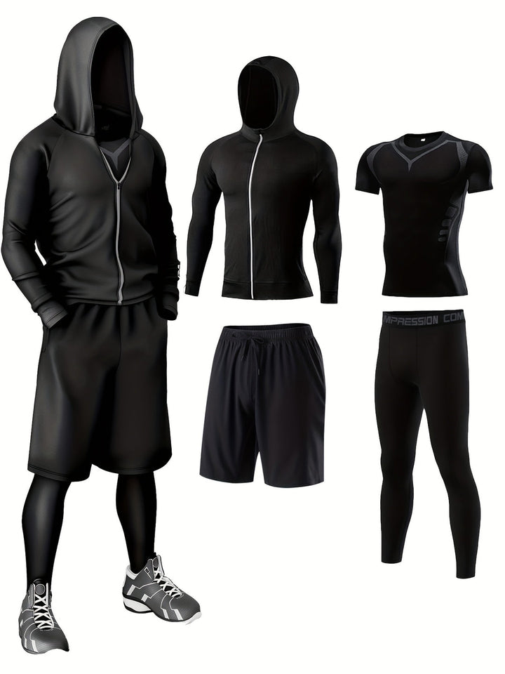 Set Sportivo Uomini 4 Pezzi | Traspirante & Asciugatura Rapida | Fit Slim | Colore Unito