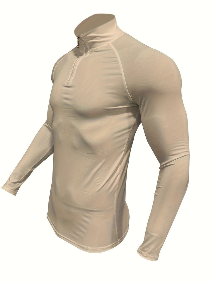 Camicia da uomo | Mezzo Zip & Manica Lunga | Asciugatura Rapida & Traspirante | Collo Alto