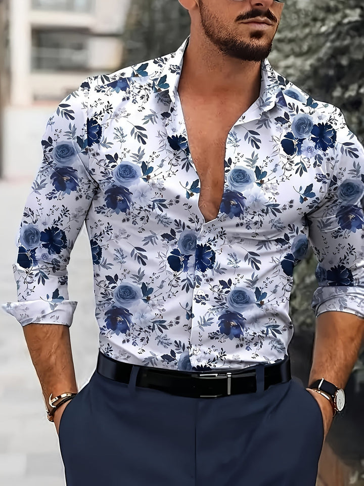 Camicia da Uomo | Stampa Floreale | Leggera & Confortevole | Maniche Lunghe & Colletto