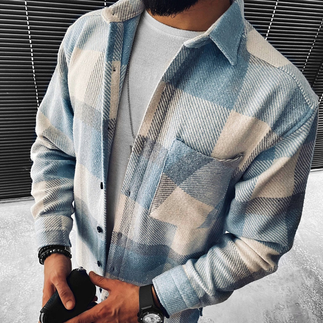 Camicia da Uomo | Colletto a Quadri & Chiusura con Bottoni | Look Casual per Primavera & Autunno