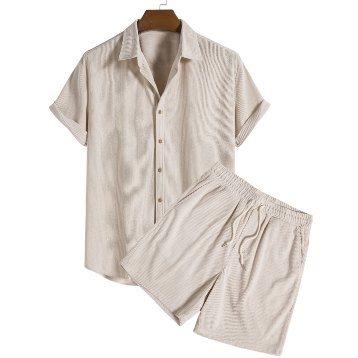 Completo Estivo Uomo | Camicia a Maniche Corte & Pantaloni Corti | Traspirante & Leggero | Poliestere