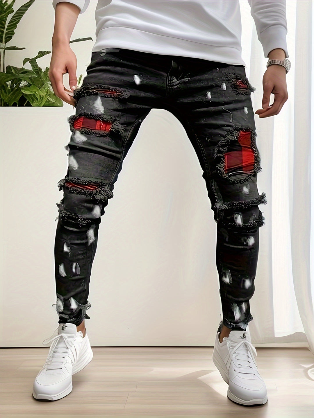 Jeans Patchwork da Uomo | Vestibilità Slim | Denim Stretch | Stile Trendy
