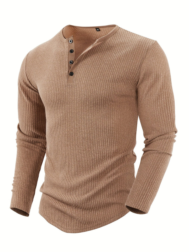 Maglia Henley Uomo a Righe Verticali | Collo Tondo con Quattro Bottoni | Traspirante e Versatile | Poliestere