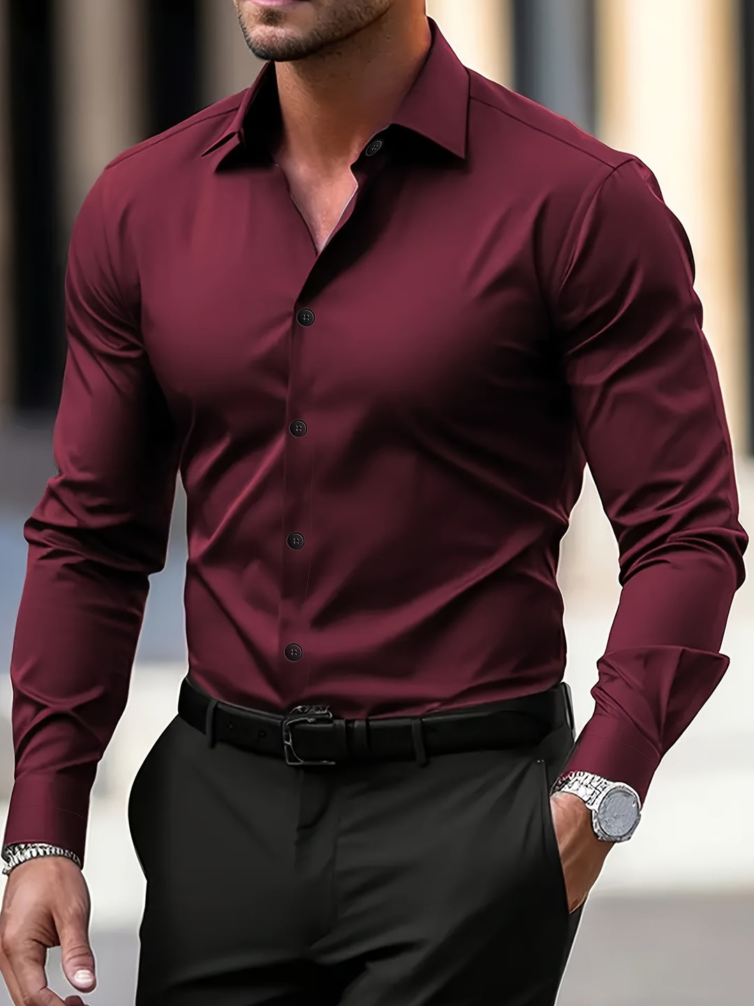 Camicia da Uomo | Semi-Trasparente & Elegante | Manica Lunga & Colletto Revers