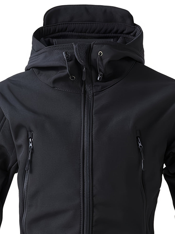 Giacca Tattica Uomo Slim Fit | Softshell & Antivento | Multi-Tasche con Cappuccio | Nera