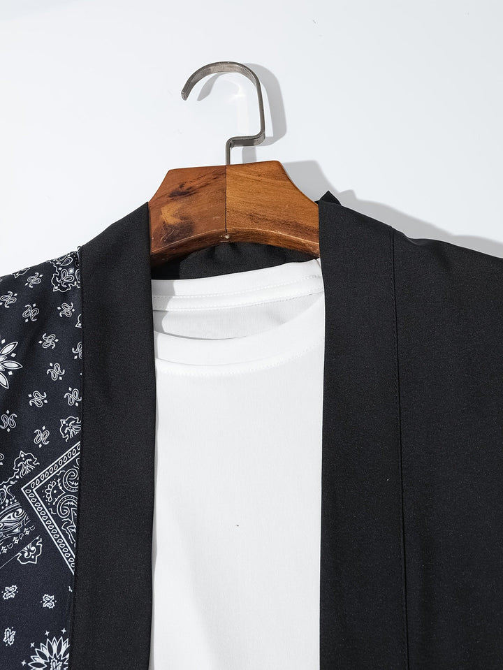 Gilet Kimono Estivo da Uomo | Leggero & Casual | Stampa Onde | Maniche Corte
