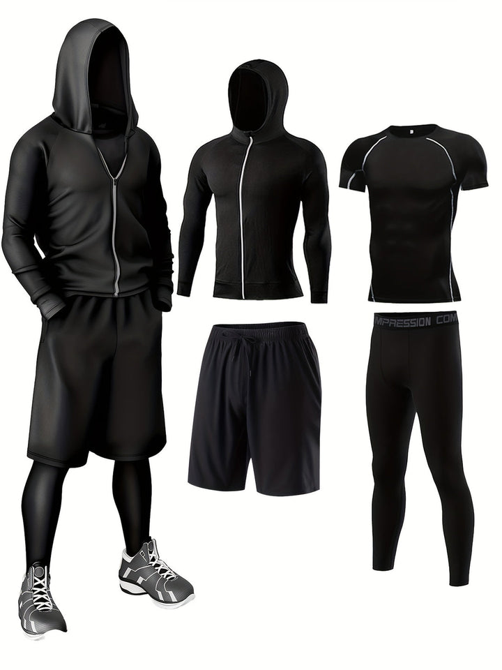 Set Sportivo Uomini 4 Pezzi | Traspirante & Asciugatura Rapida | Fit Slim | Colore Unito