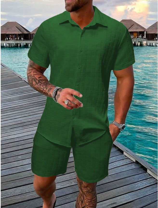 Set Estivo Uomo | Texture a Righe e Quadretti | Traspirante & Stilosissimo | Camicia & Pantaloni Corti