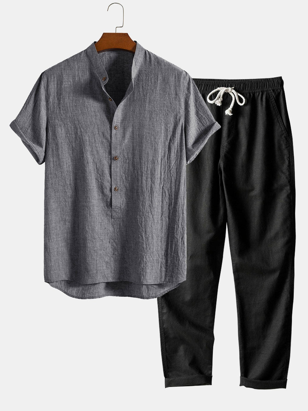 Set Uomo | Maglietta a Manica Corta & Pantaloni | Traspirante & Casual | Mix di Lino & Cotone
