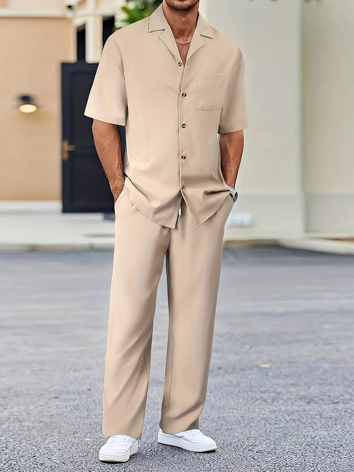 Set da Uomo | Raffinato & Rilassato | Camicia a Maniche Corte & Pantaloni Dritti