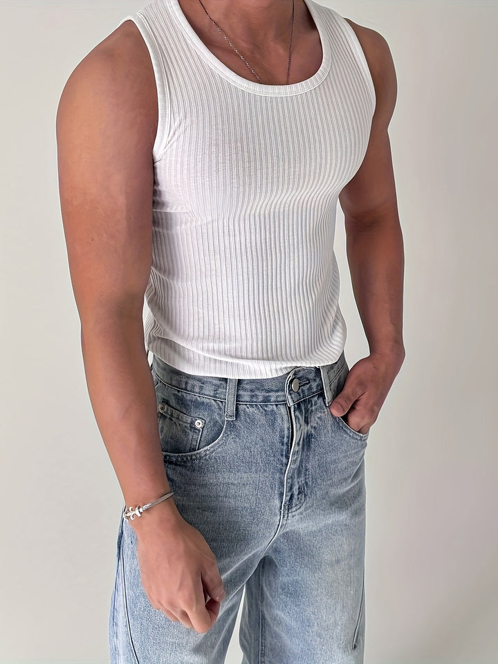 Canotta Uomo | Tessuto a Coste & Senza Maniche | Traspirante & Elasticizzata | Per Fitness & Corsa Estate