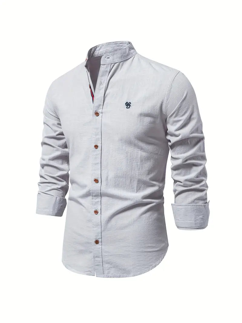 Camicia da Uomo | 100% Cotone-Lino | Casual e Traspirante | Maniche Lunghe & Colletto Classico