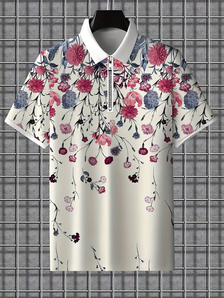 Maglietta Uomo | Stampa Floreale & Casual | Traspirante & Estiva | Bianco con Rosa & Viola