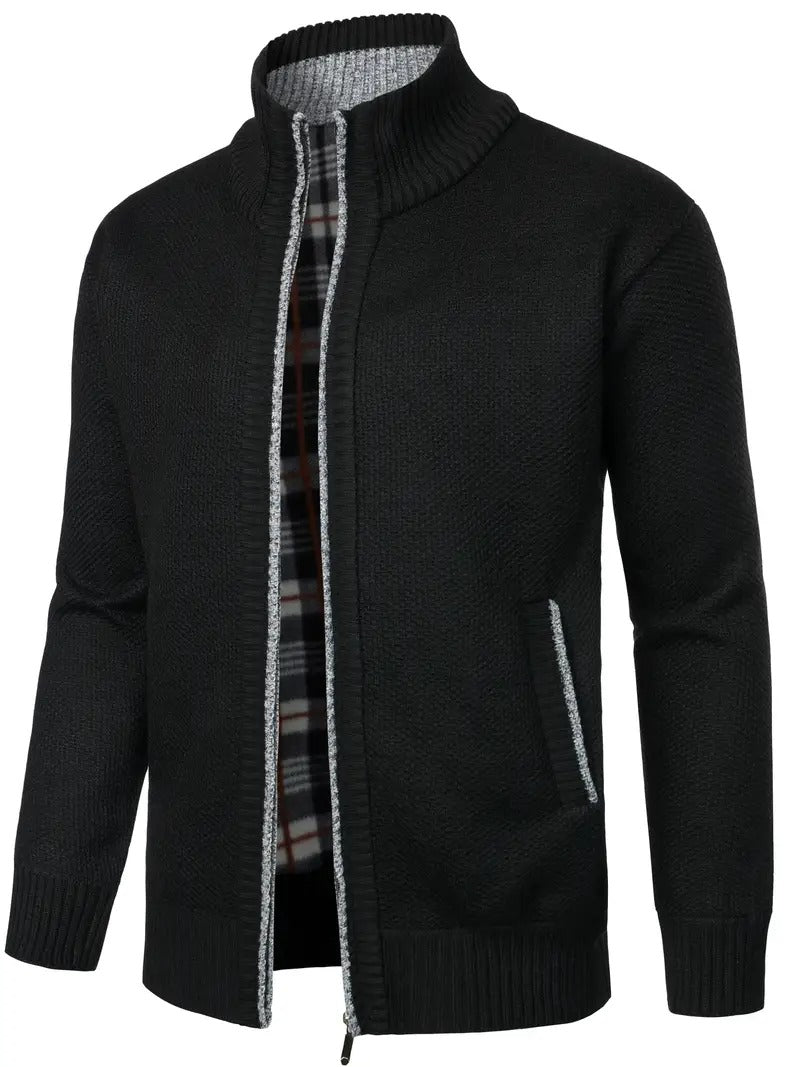 Cardigan casual da uomo | Chiusura con zip | Vestibilità regolare | Collo alto | Poliestere
