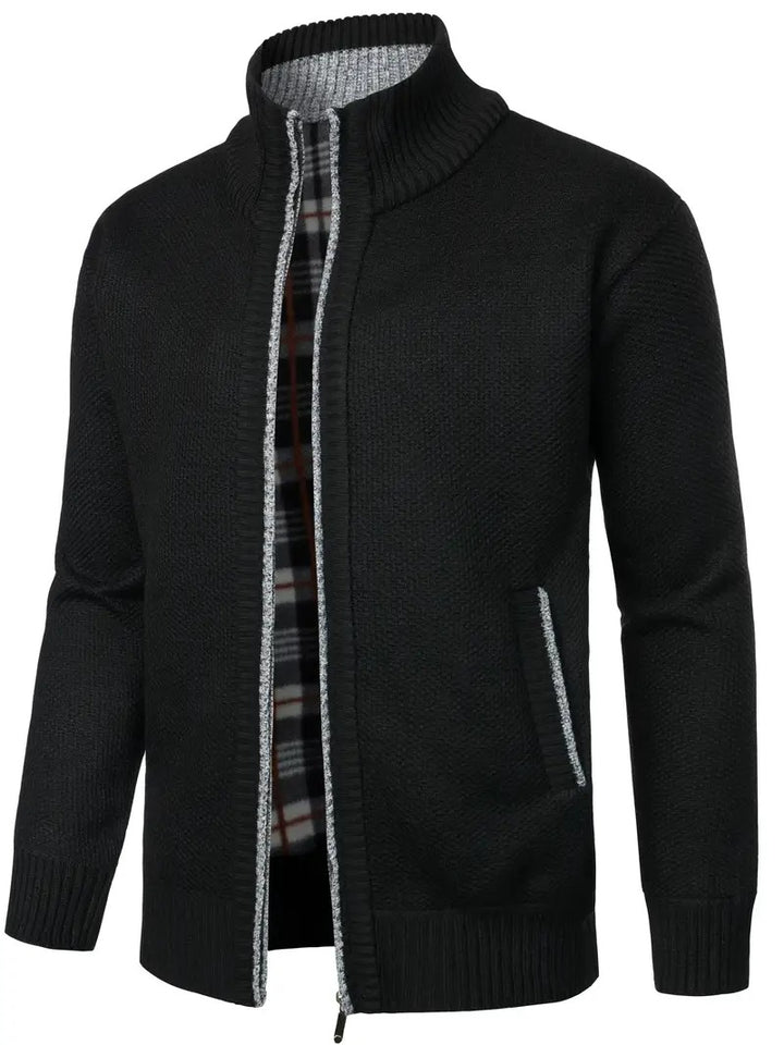 Cardigan casual da uomo | Chiusura con zip | Vestibilità regolare | Collo alto | Poliestere