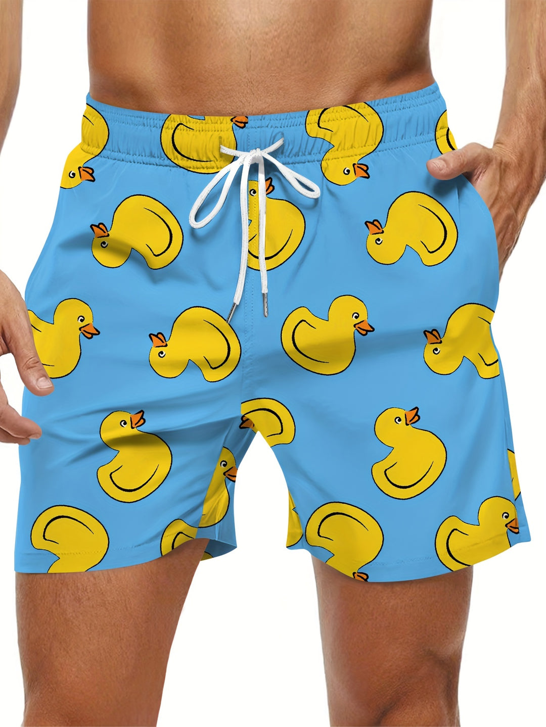 Pantaloni Corti Uomo | Stampa Digitale Anatra Cartoon | Casual & Creativo | Con Coulisse e Tasche