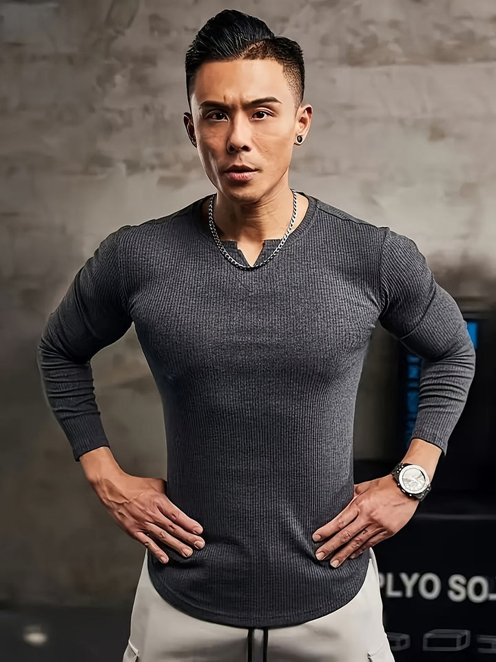 T-shirt Uomo | Collo a V & Maniche Lunghe | Alta Elasticità & Comfort | Casual
