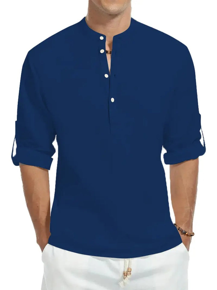 Camicia di Lino da Uomo | Maniche Lunghe | Colletto alla Coreana | Cotone Leggero