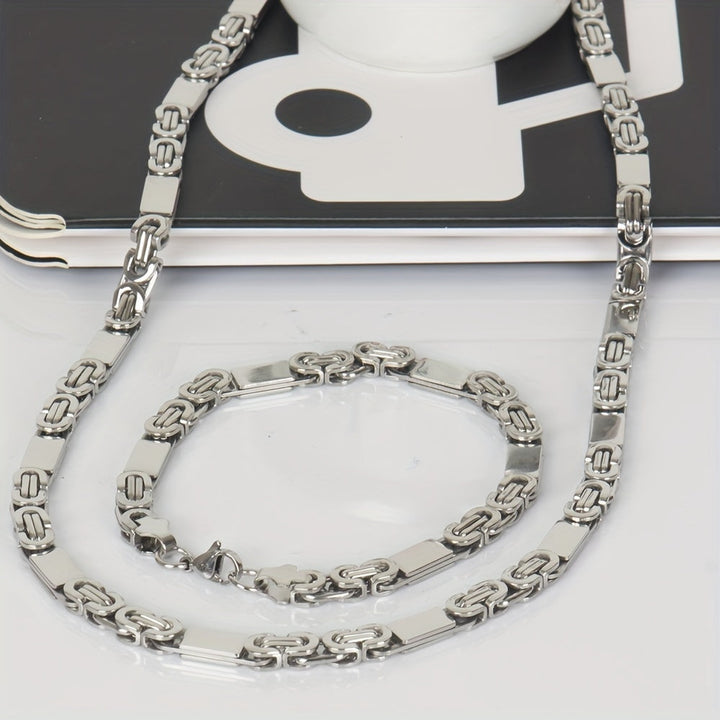 Set Collana e Bracciale da Uomo | Acciaio Inossidabile | Maglie Piatte & Design Elegante