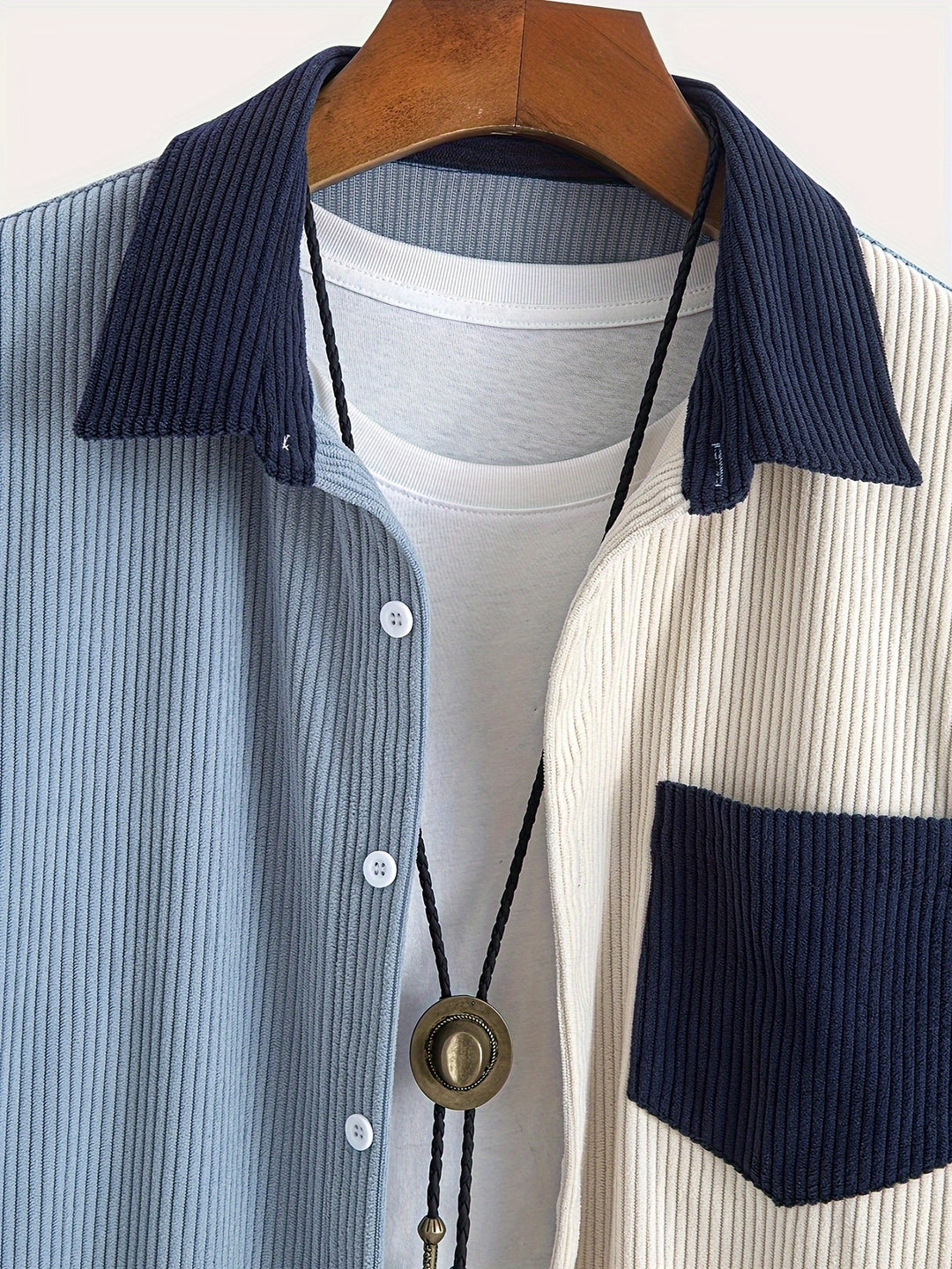 Camicia da Uomo | Velluto a Coste & Elasticizzata | Colletto a Righe & Taschino | Primavera & Autunno