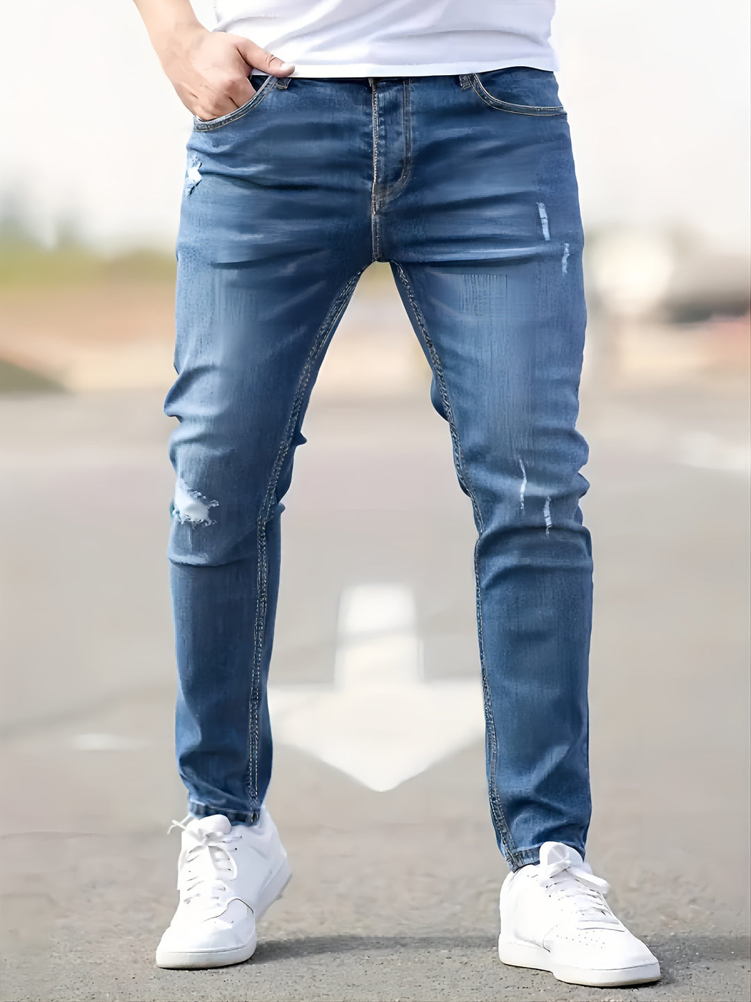 Jeans Slim-Fit da Uomo | Denim Elasticizzato & Traspirante | Stile Casual Strappato