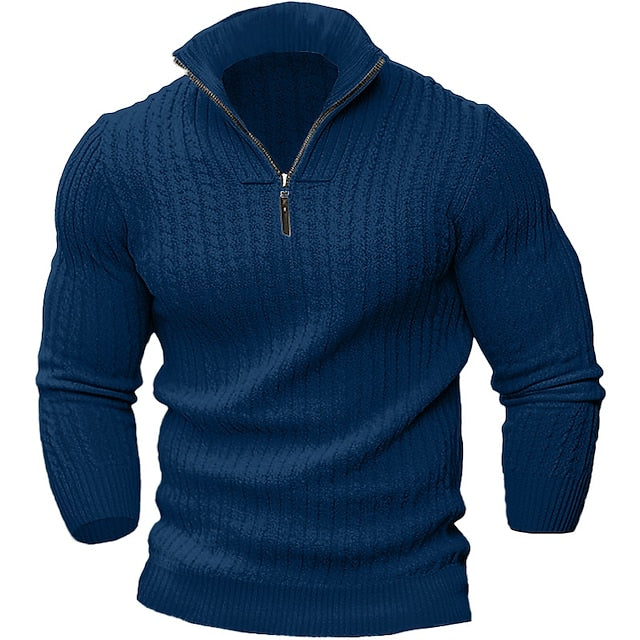 Maglia Uomo | Collo Half-Zip | Maglia Calda a Treccia | Autunno/Inverno | Poliestere