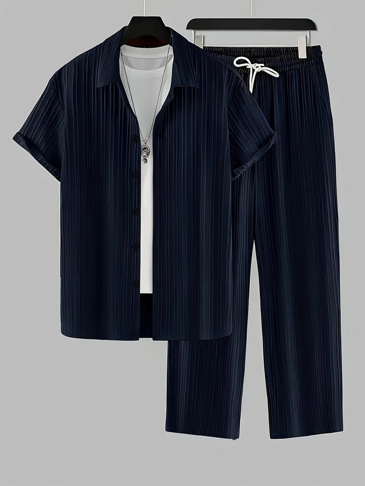 Set da Uomo a Due Pezzi | Camicia a Righe & Pantaloni con Coulisse | Casual & Confortevole