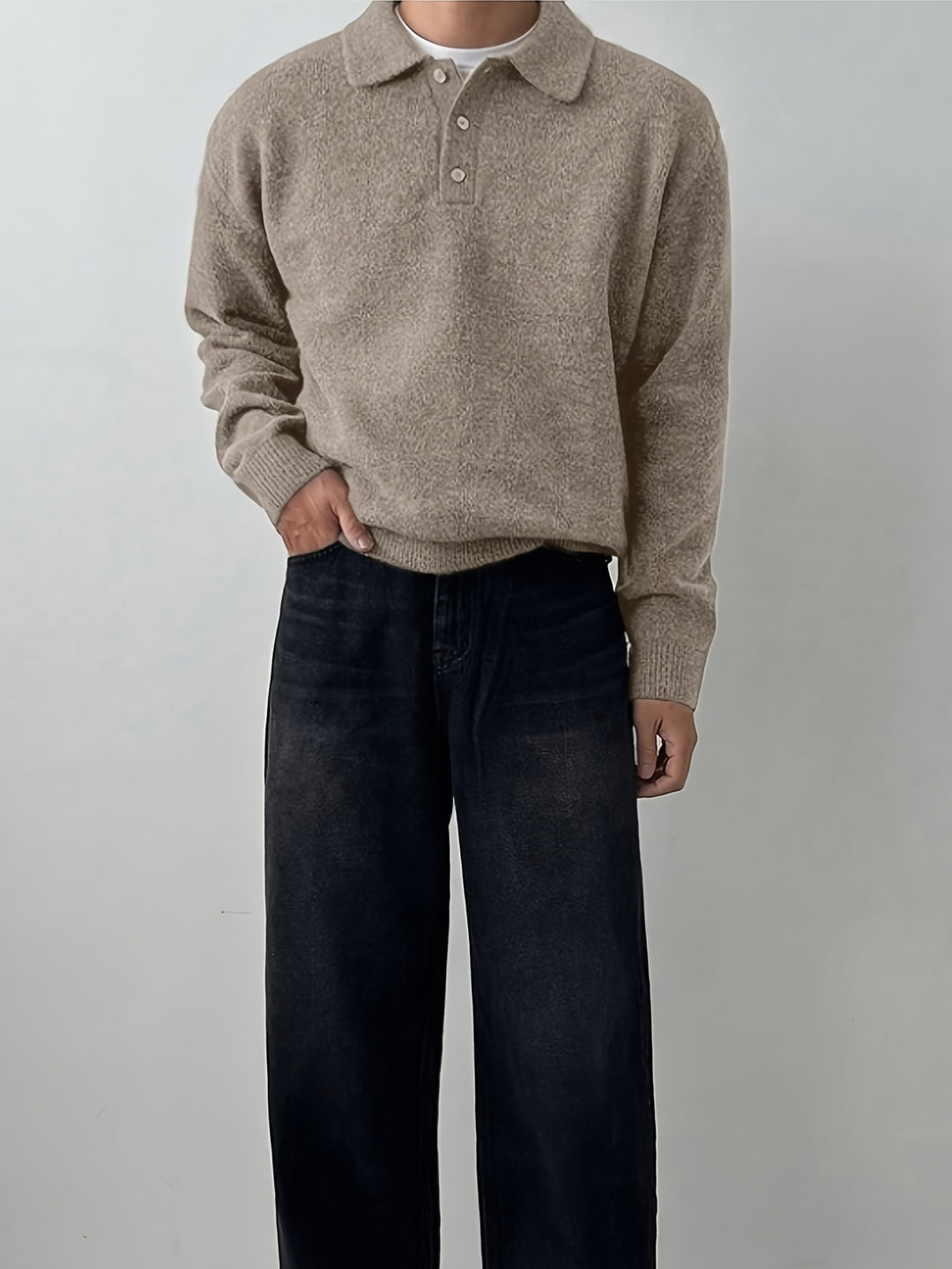 Maglione Polo da Uomo | Pullover a Maniche Lunghe con Bottoni | Tessuto Elasticizzato | Poliestere