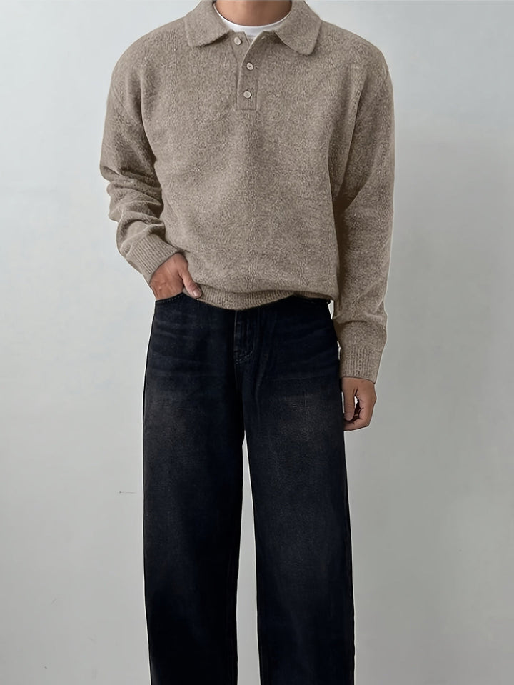 Maglione Polo da Uomo | Pullover a Maniche Lunghe con Bottoni | Tessuto Elasticizzato | Poliestere
