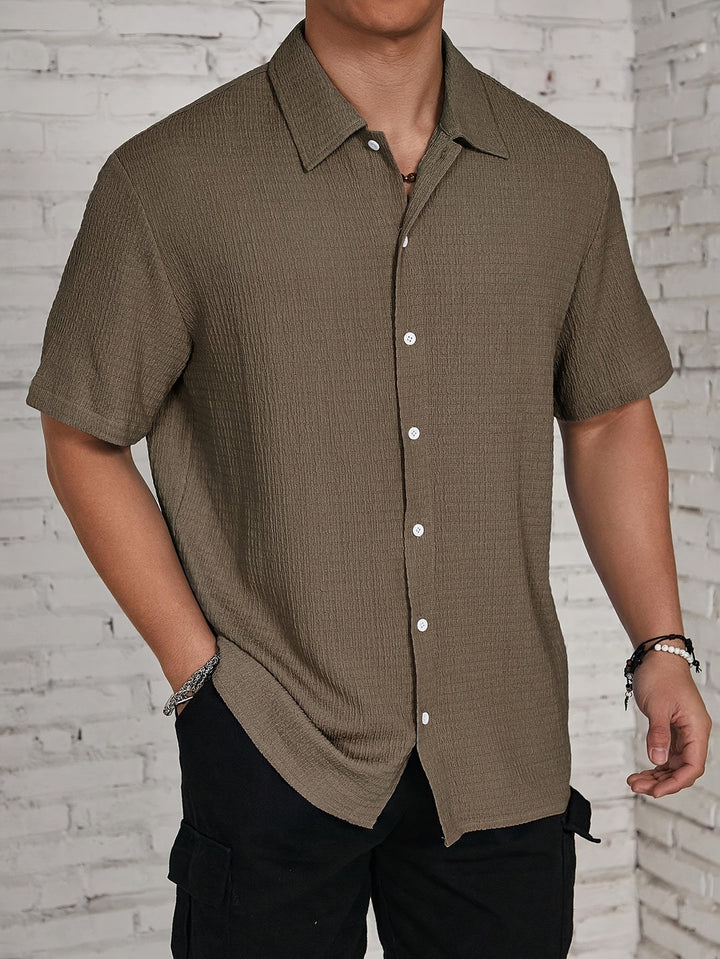 Camicia da uomo a maniche corte | Bottoni & Taschino | Traspirante & Casual | Poliestere