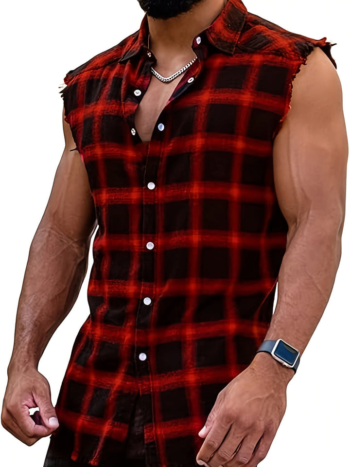 Camicia senza maniche | Camicia a quadri in flanella | Stile casual da strada e da spiaggia