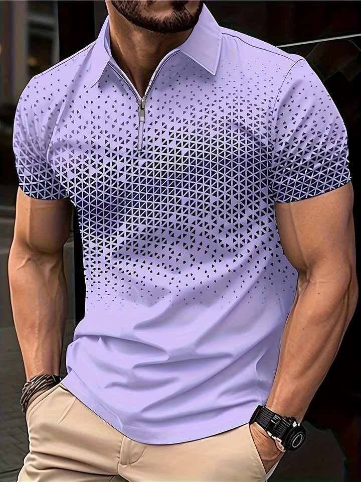 Camicia da Uomo | Motivo Geometrico | Confortevole & Versatile | Zip Manica Corta