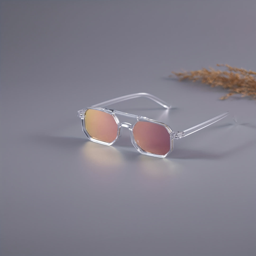 Occhiali da Sole Vintage da Uomo | Ponte Doppio Poligonale | Montatura Trasparente & Protezione UV