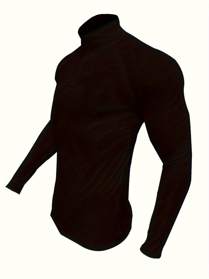 Camicia da uomo | Mezzo Zip & Manica Lunga | Asciugatura Rapida & Traspirante | Collo Alto