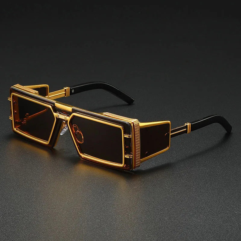 Occhiali da Sole Uomo | Design Steampunk Quadrato | Metallo di Lusso & Protezione UV | Stile Vintage