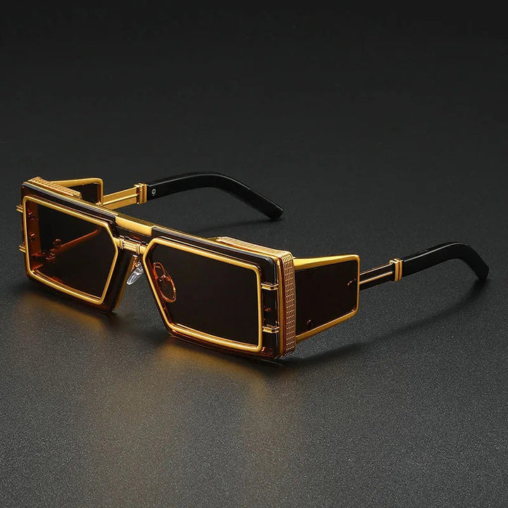 Occhiali da Sole Uomo | Design Steampunk Quadrato | Metallo di Lusso & Protezione UV | Stile Vintage