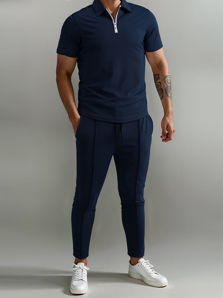 Set da Uomo | Camicia Slim-Fit & Pantaloni Sportivi | Traspirante & Leggero | Set Estivo in Poliestere