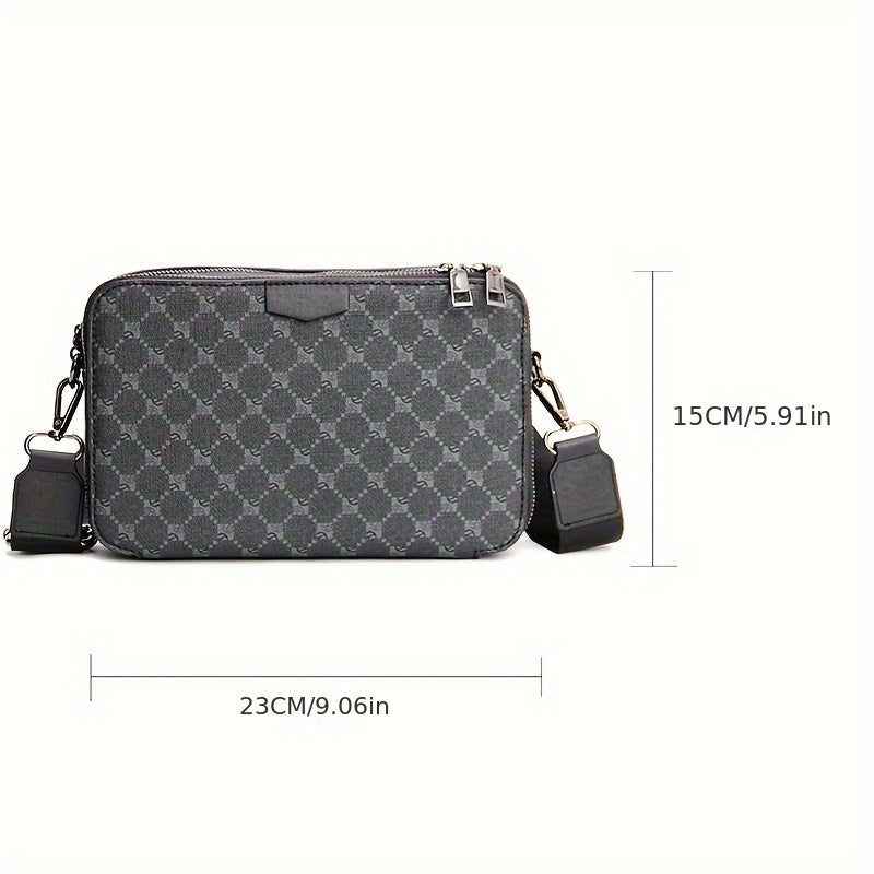 Borsa Crossbody Uomo | Design Streetstyle & a Quadri | Cinghia Regolabile & Molteplici Tasche | Nera