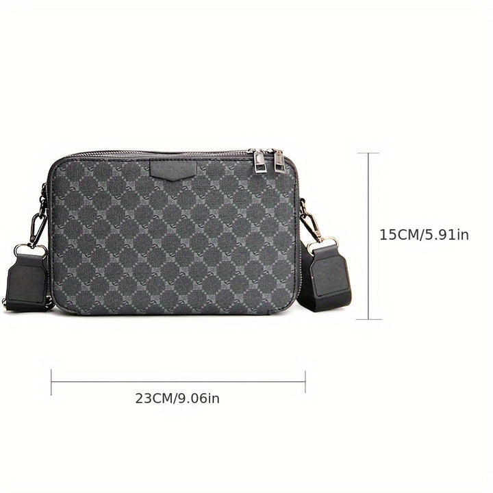 Borsa Crossbody Uomo | Design Streetstyle & a Quadri | Cinghia Regolabile & Molteplici Tasche | Nera