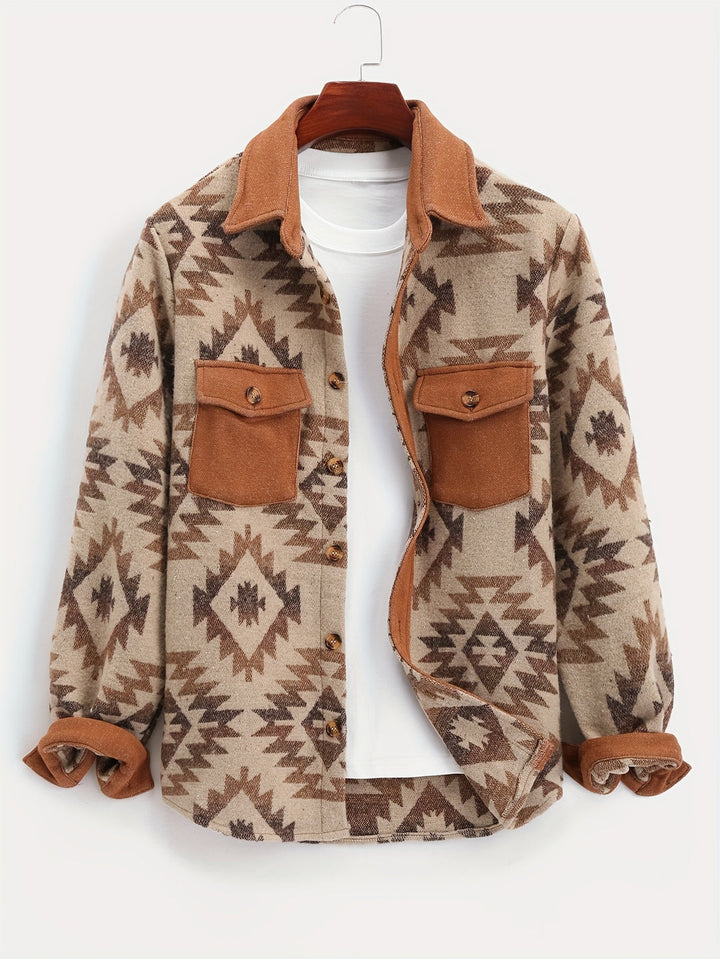 Giacca da Uomo | Stampa Azteca | Casual & Classica | Poliestere | Taschini